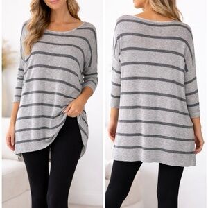 Free People Women’s Small Gray Striped Long Sleeve Tunic Length Sweater